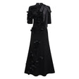 Isidora Black Bowknot Floral Appliqué Maxi Dress