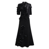 Isidora Black Bowknot Floral Appliqué Maxi Dress