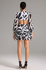 Isla Black Cut-Out Mini Dress with Voluminous Sleeves and Ruffle Detailing