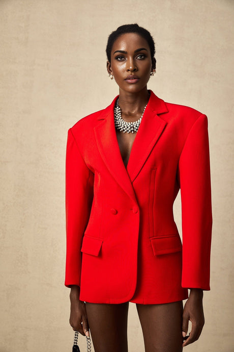 Isla Blazer - Wool Blend - Long Sleeves - Notched Lapels - Double Breasted Button Fastening