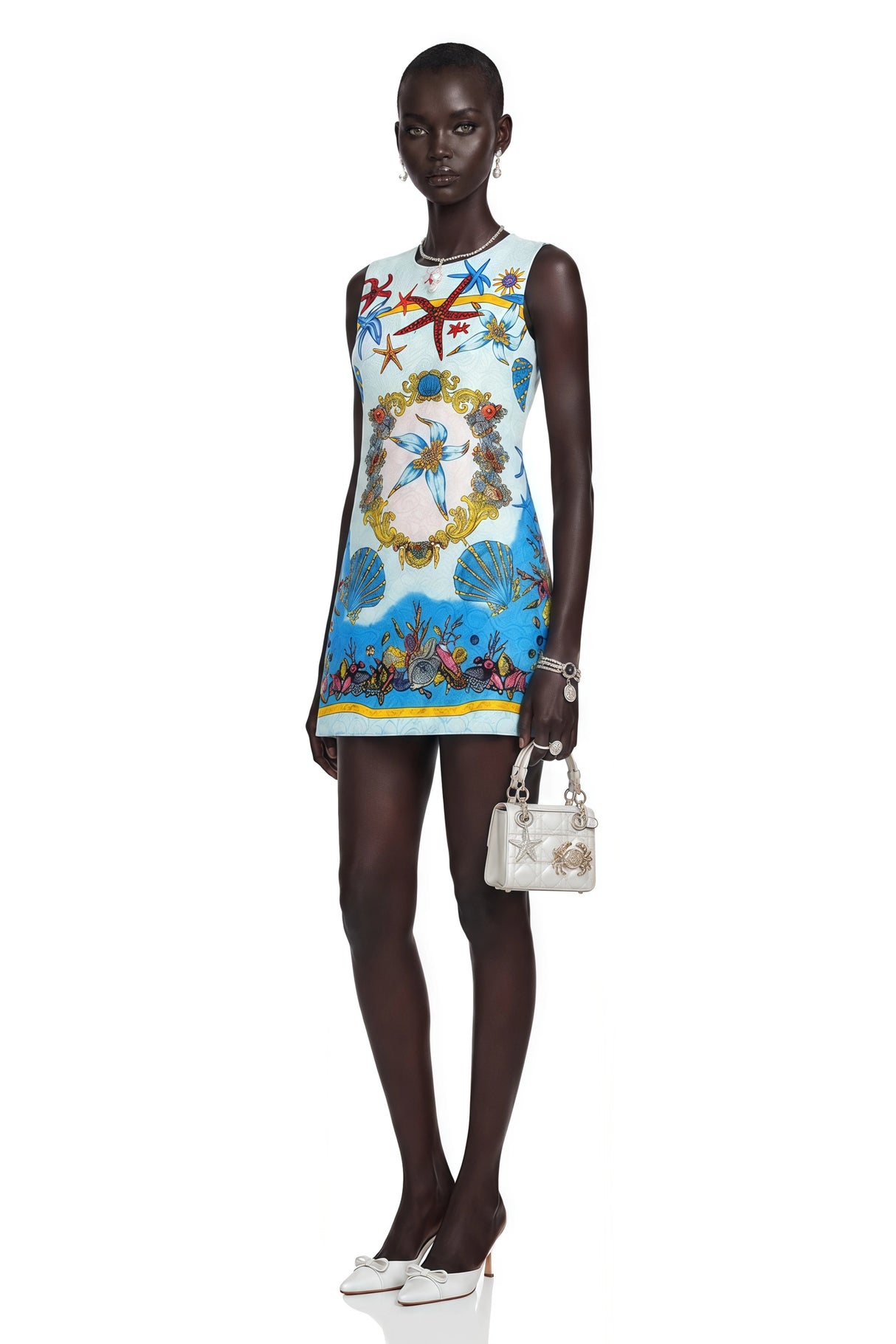 Isla Blue Printed Sleeveless Mini Dress