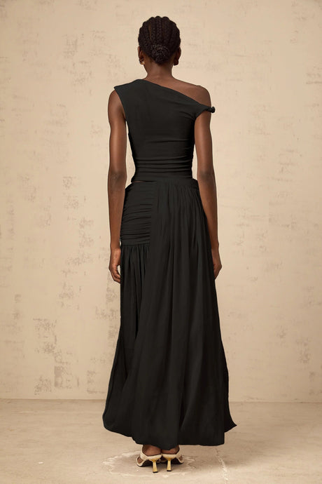 Isla Maxi Dress Black Mono - shoulder Cut - out & Side Slit