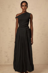 Isla Maxi Dress Black Mono - shoulder Cut - out & Side Slit