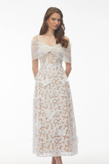 Isla White Cold Shoulder Midi Dress with Butterfly Applique