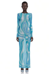 Ismeria Light Blue Printed Long Sleeve Maxi Dress