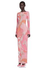 Ismeria Light Pink Printed Long Sleeve Maxi Dress