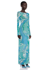 Ismeria Mint Green Printed Long Sleeve Maxi Dress