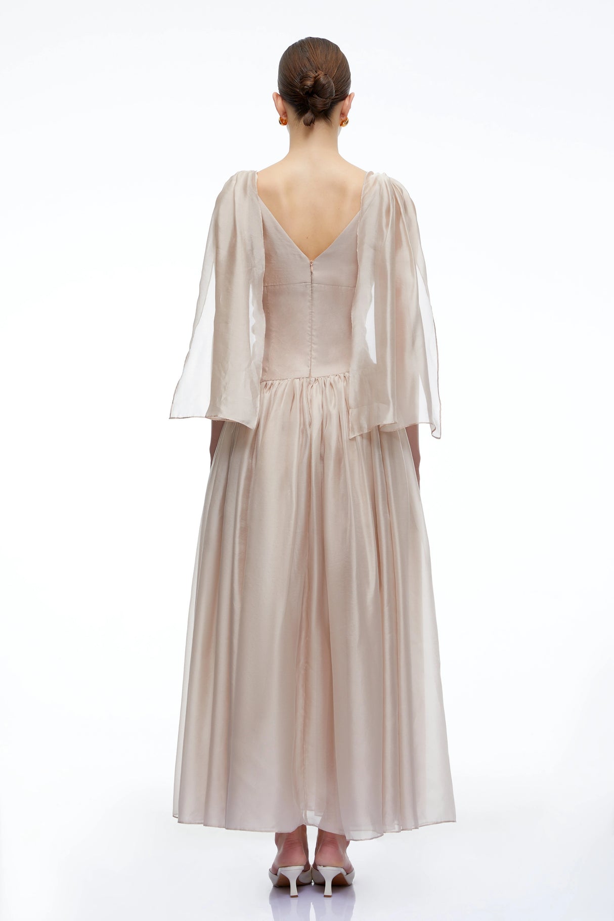 Ismerie Champagne VNeck Ruched Maxi Dress