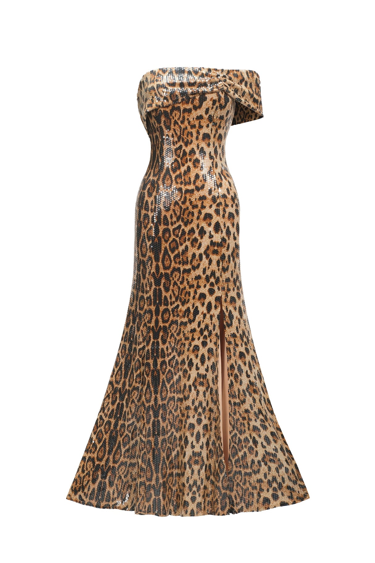 Ivana Beige Sequin Animal Print Maxi Dress