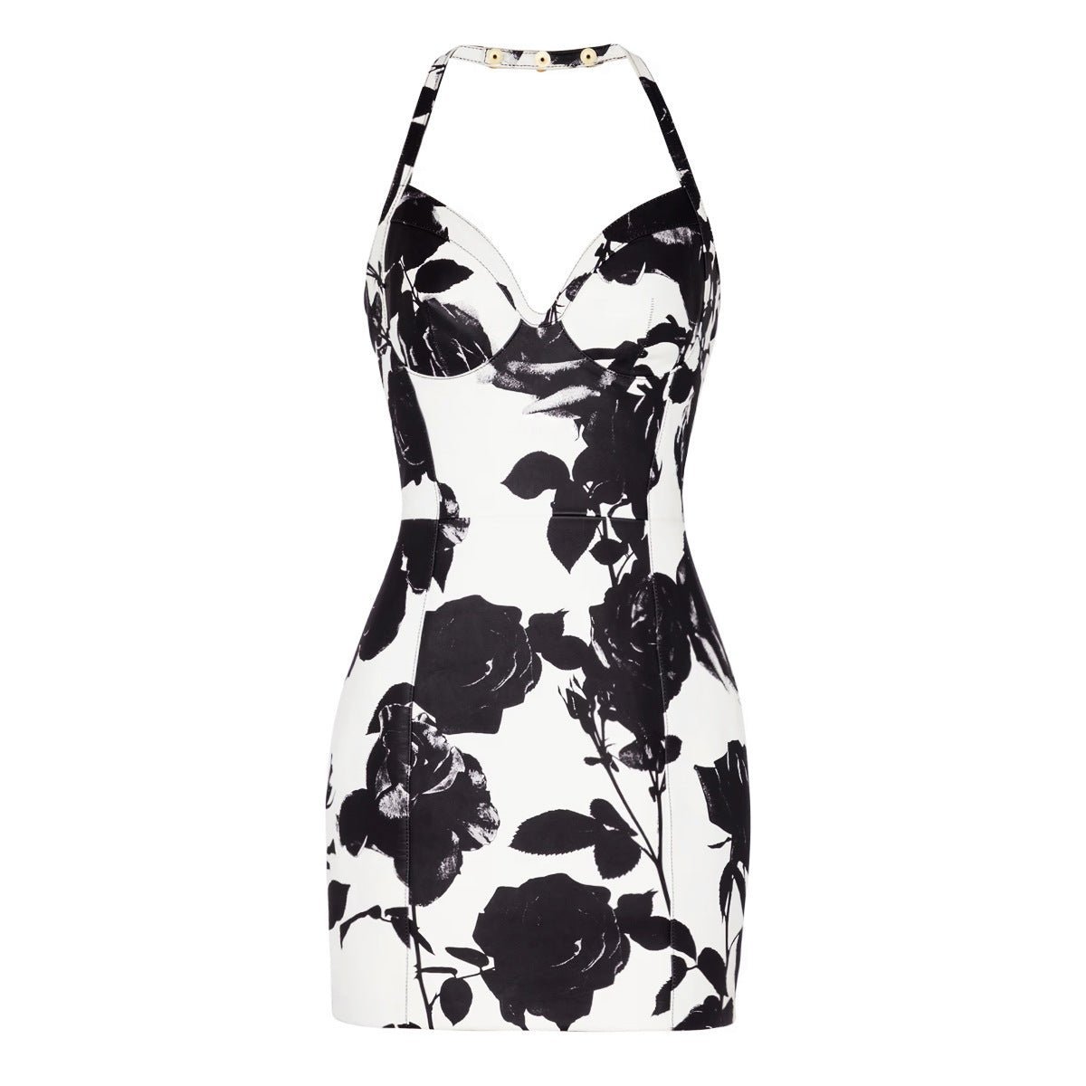Ivana Dress - Bodycon Silhouette - Halter Neck Design - Floral Print - Elegant Evening Wear