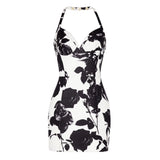 Ivana Dress - Bodycon Silhouette - Halter Neck Design - Floral Print - Elegant Evening Wear