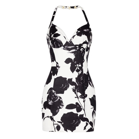 Ivana Dress - Bodycon Silhouette - Halter Neck Design - Floral Print - Elegant Evening Wear