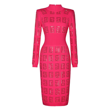 Ivana Dress - Fitted Mid - Length Silhouette - Geometric Cutouts - Tailored Fit - Metallic Accents
