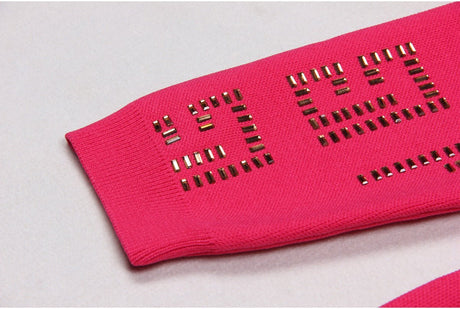 Ivana Dress - Fitted Mid - Length Silhouette - Geometric Cutouts - Tailored Fit - Metallic Accents