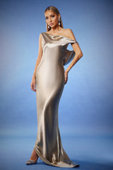 Ivana Gold Satin Asymmetric Dress