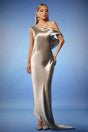 Ivana Gold Satin One-Shoulder Asymmetric Evening Dress