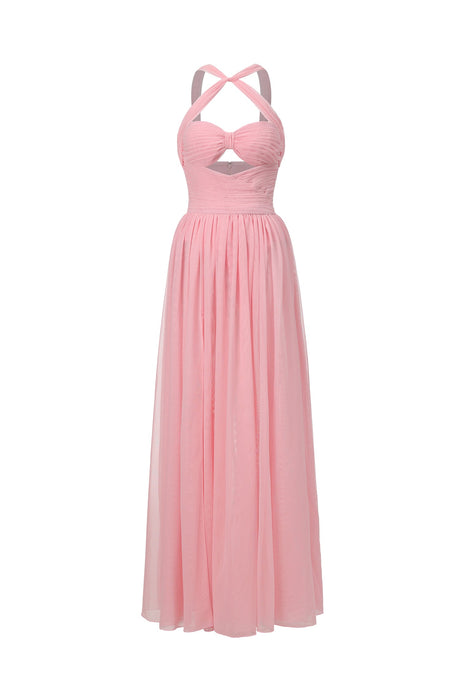 Ivana Pink Hollow Design Maxi Dress