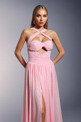 Ivana Pink Hollow Design Maxi Dress