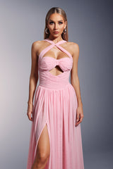 Ivana Pink Hollow Design Maxi Dress