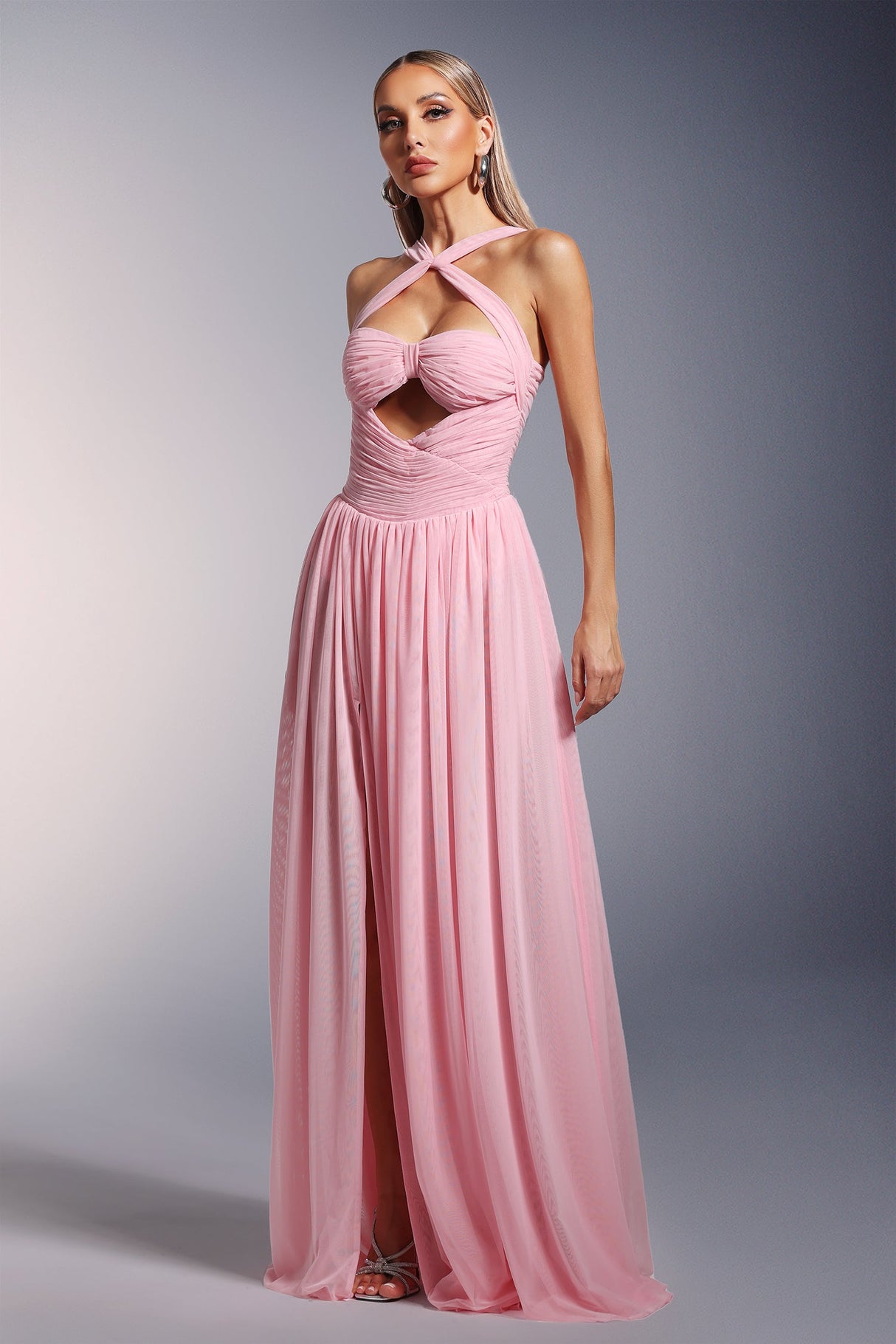 Ivana Pink Hollow Design Maxi Dress