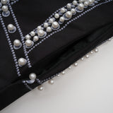 Ivanka Fashion Blazer - V Neck - Pattern Print - Faux - Pearl Embellishment - Contrast Colors - Mini Length