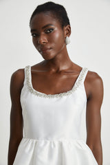 Ivanka Mini Dress Crystal Embellished Square Neck White