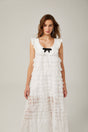 Ivanna Midi Dress White Lace Trim Tiered Ruffles Bowknot Zip Fastening