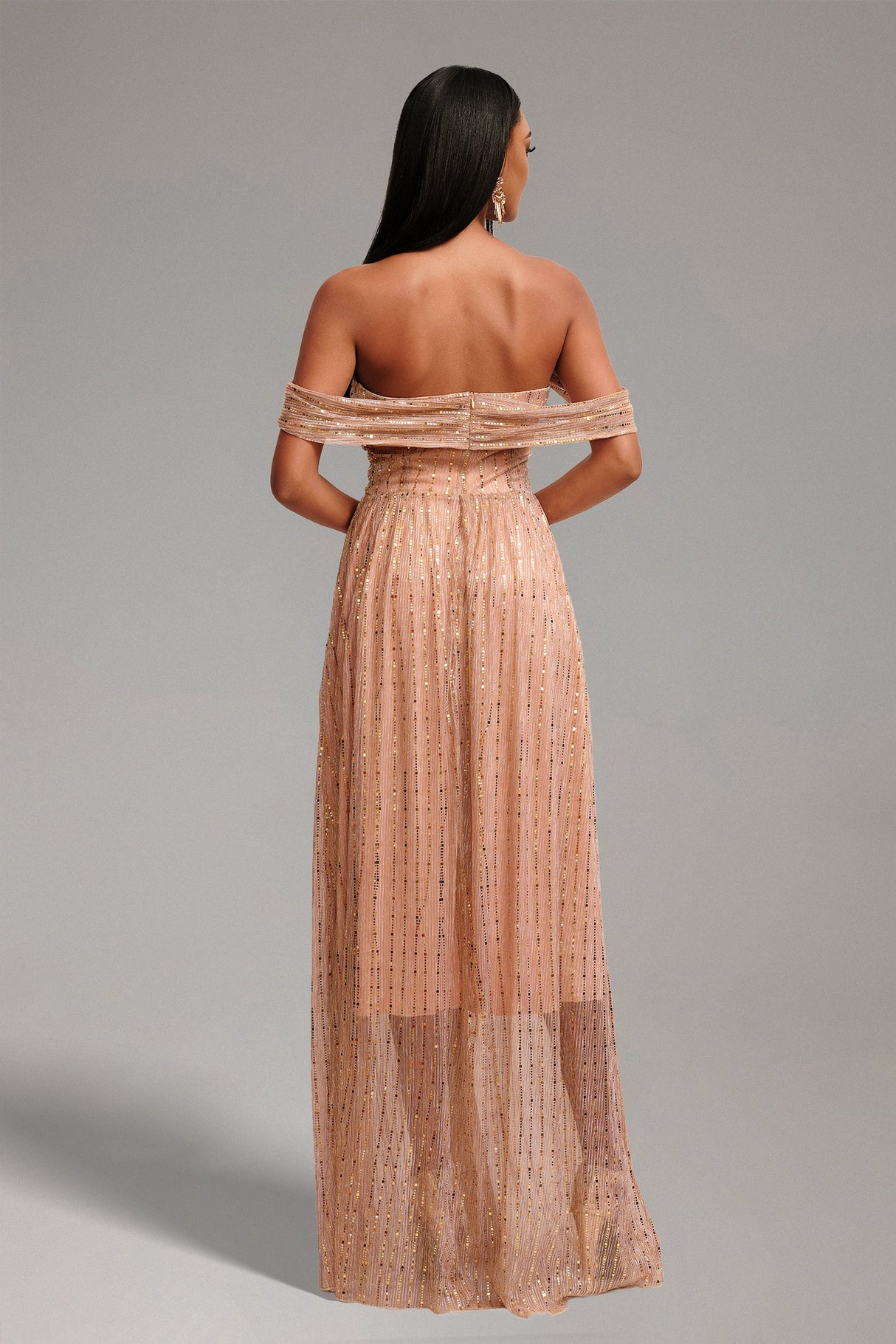 Ivanna Pink Glitter Off-Shoulder Maxi Dress
