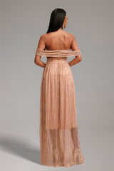 Ivanna Pink Glitter Off-Shoulder Maxi Dress
