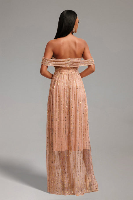 Ivanna Pink Glitter Off-Shoulder Maxi Dress