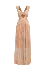 Ivanna Pink Glitter Off-Shoulder Maxi Dress