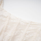 Ivory Maxi Dress - Spaghetti Straps - Square Neck - Corset Style - Gathered Detailing - Jacquard Fabric