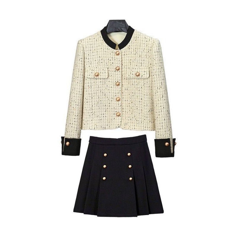 Jacket & Skirt Set - Timeless Tweed Design - Pearl Button Details - High - Waisted Skirt - Elegant & Structured Fit
