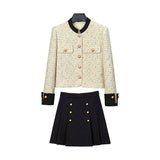 Jacket & Skirt Set - Timeless Tweed Design - Pearl Button Details - High - Waisted Skirt - Elegant & Structured Fit