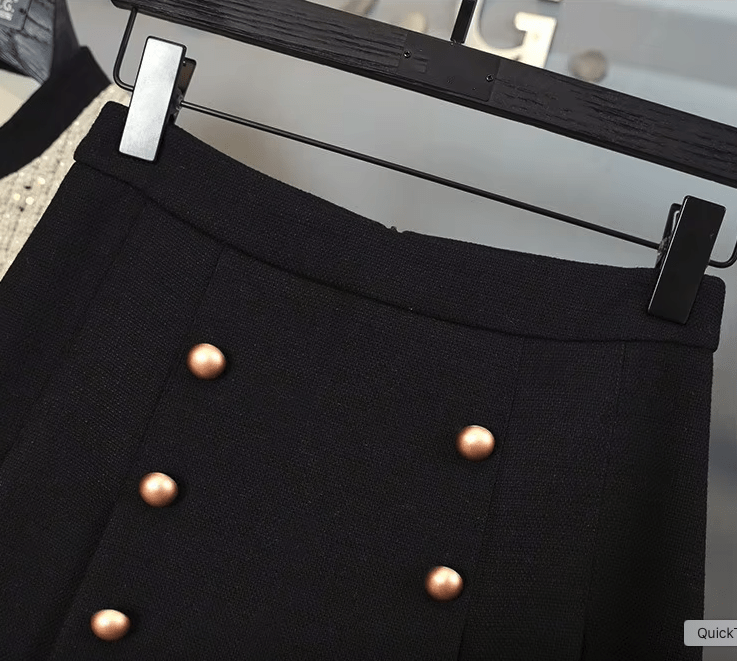 Jacket & Skirt Set - Timeless Tweed Design - Pearl Button Details - High - Waisted Skirt - Elegant & Structured Fit