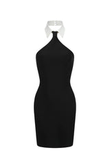 Jada Black Halter Neck Sleeveless High Collar Dress