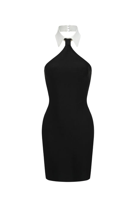 Jada Black Halter Neck Sleeveless High Collar Dress
