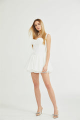Jada Mini Dress Lace Corset Layered White & Spaghetti Straps