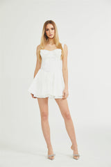 Jada Mini Dress Lace Corset Layered White & Spaghetti Straps