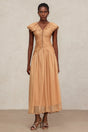 Janessa Beige Maxi Dress V-neckline Ruched Detailing Cap Sleeves Formal Events Lightweight Fabric Comfortable Fit