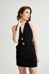 Jaques halterneck black mini dress