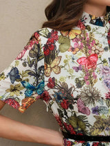 Jasmine Midi Dress - Notched Neckline - Flared Hem - High Waist - Boho Style - Floral Print