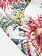 Jasmine Midi Dress - Notched Neckline - Flared Hem - High Waist - Boho Style - Floral Print