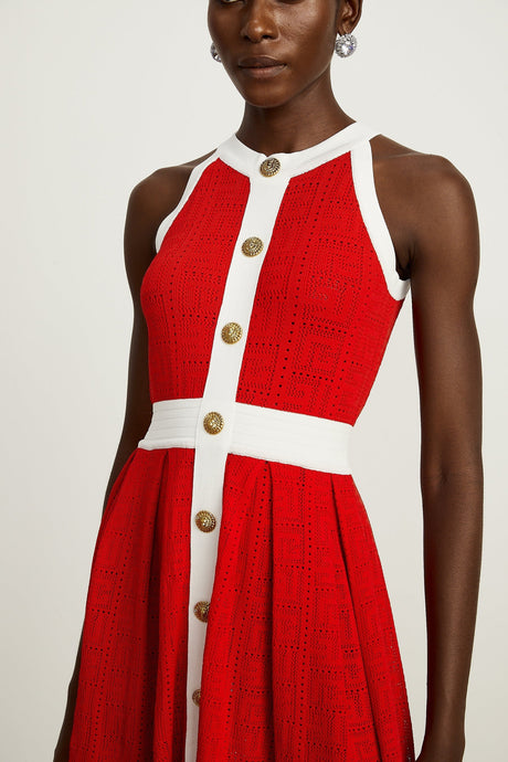 Jasmine red contrasttrim sleeveless knit mini dress