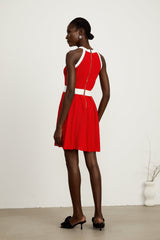 Jasmine red contrasttrim sleeveless knit mini dress