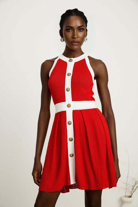 Jasmine red contrasttrim sleeveless knit mini dress