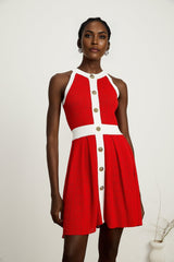 Jasmine red contrasttrim sleeveless knit mini dress