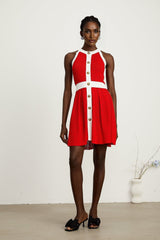 Jasmine red contrasttrim sleeveless knit mini dress