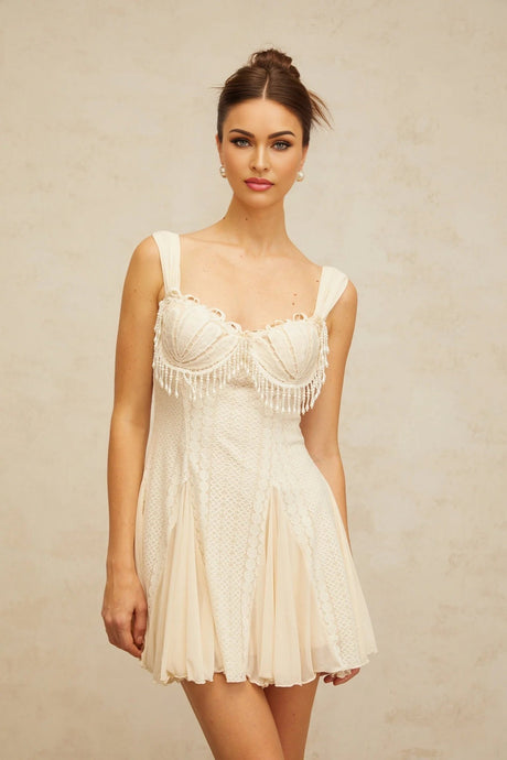 Jazlyn Mini Dress Sweetheart Faux - Pearl Embellished Flare