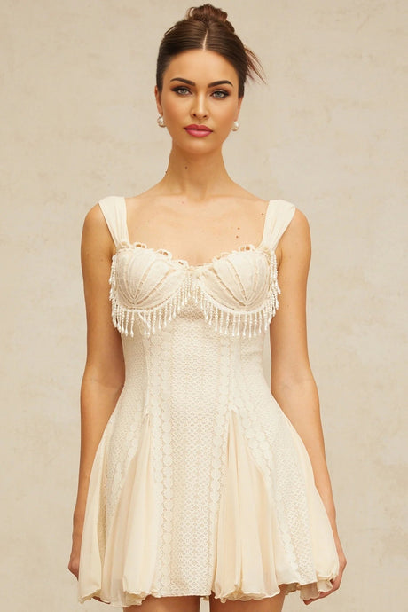 Jazlyn Mini Dress Sweetheart Faux - Pearl Embellished Flare